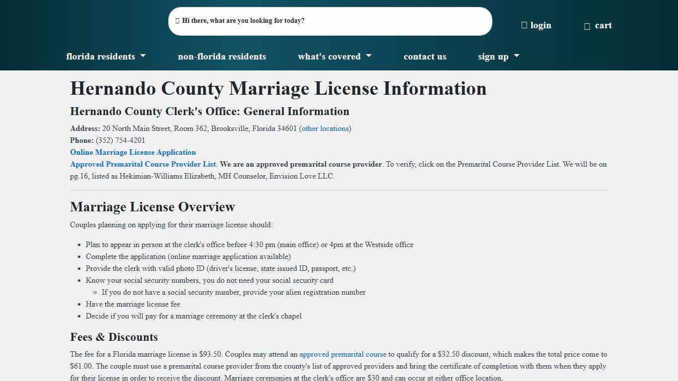 Hernando County Marriage License & Premarital Course Info