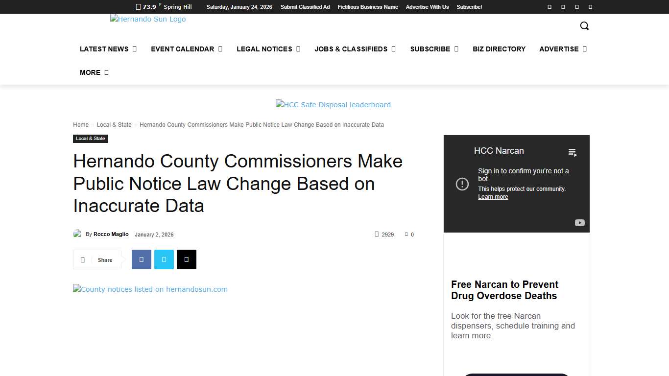 Hernando County Commissioners Make Public Notice Law Change Based on Inaccurate Data - Hernando Sun